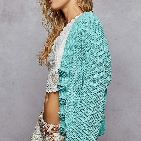 023 💕 POL The Cloud Drape 1 Aqua Knit Cardigan - Picture 4 of 6